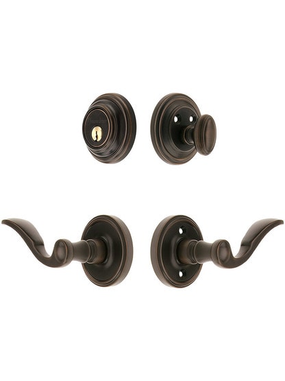 Grandeur Georgetown Entry Door Set, Keyed Alike with Bellagio Levers Left Handed in Oil-Rubbed Bronze.